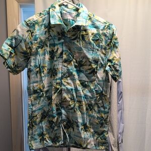 Old Navy Tropical Palm Print Shirt - Blue and Green